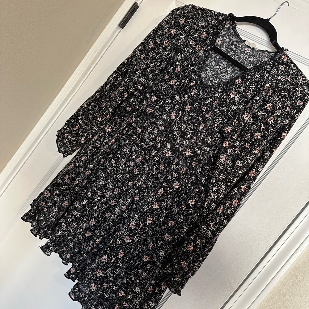 Easel Black and Pink Floral Dress